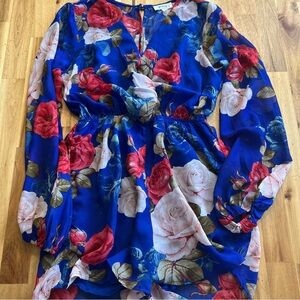 Privy Privately Privileged Blue Floral Long Sleeve Romper Women’s Size S